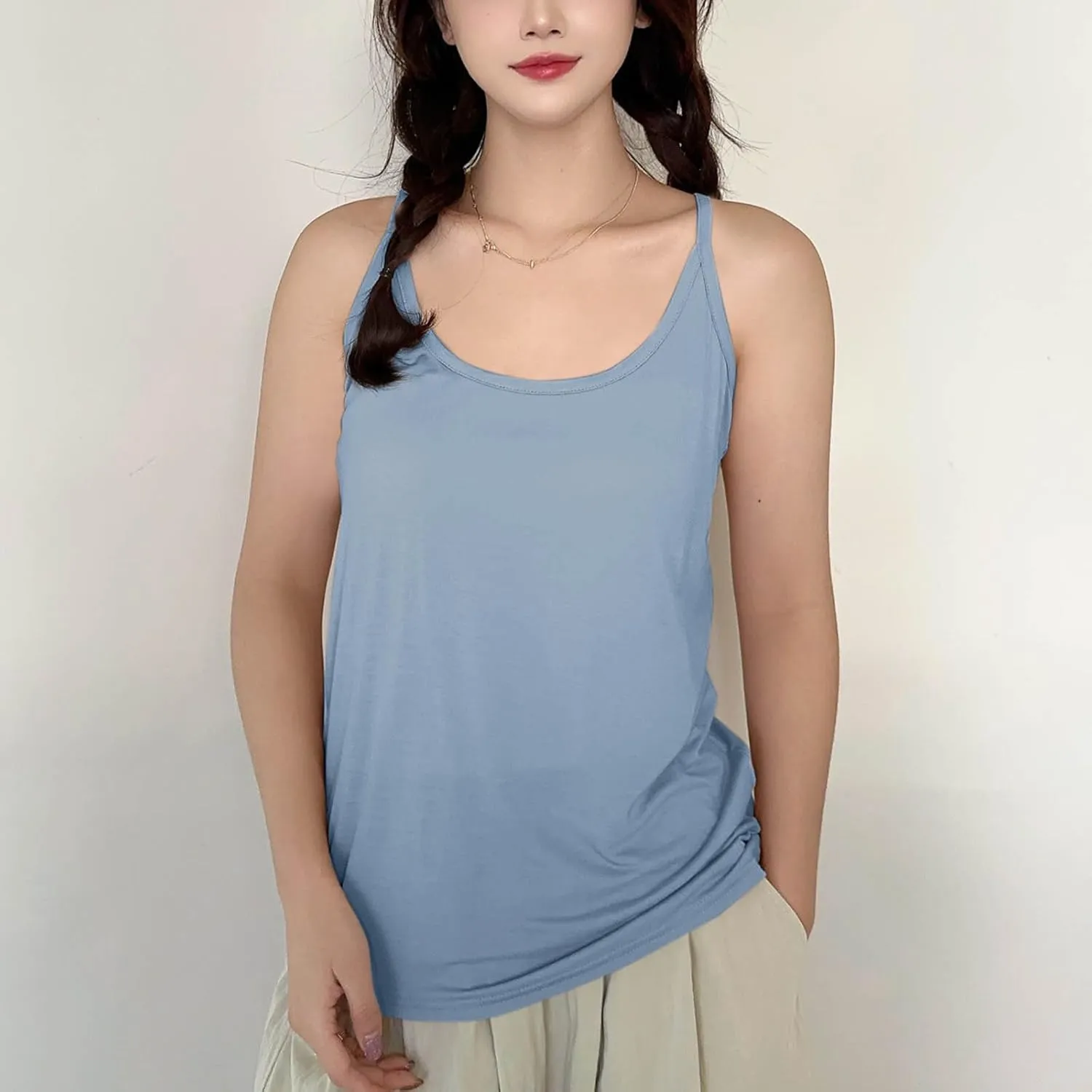 BZGTZT Womens Casual Spaghetti Strap Tank Tops Plus Size Sleeveless Loose Camisole Flowy Summer Trendy Round Neck Blouses