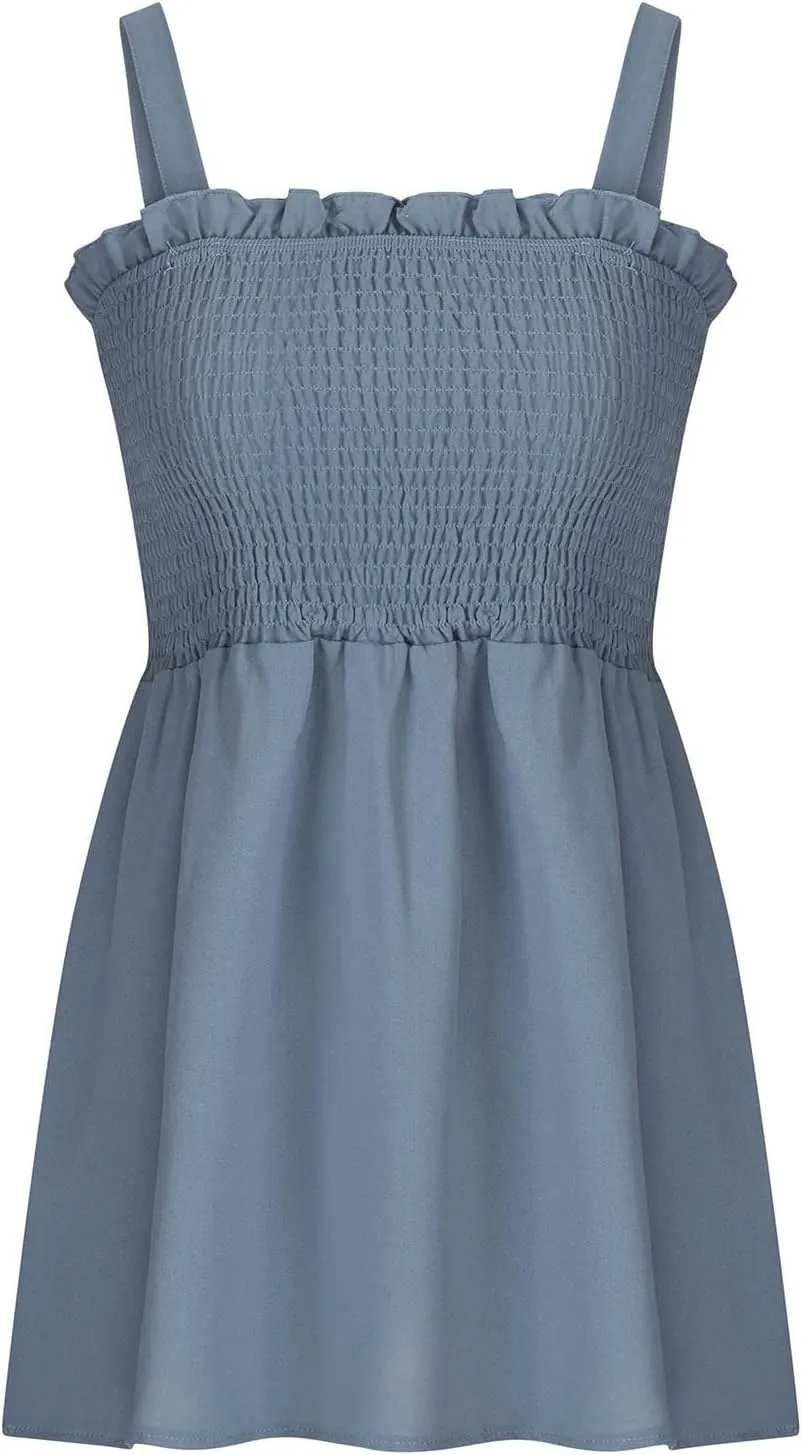 BZGTZT Womens Casual Spaghetti Strap Tank Tops Sleeveless Pleated Camisole Flowy Peplum Top Summer Solid Business Blouses