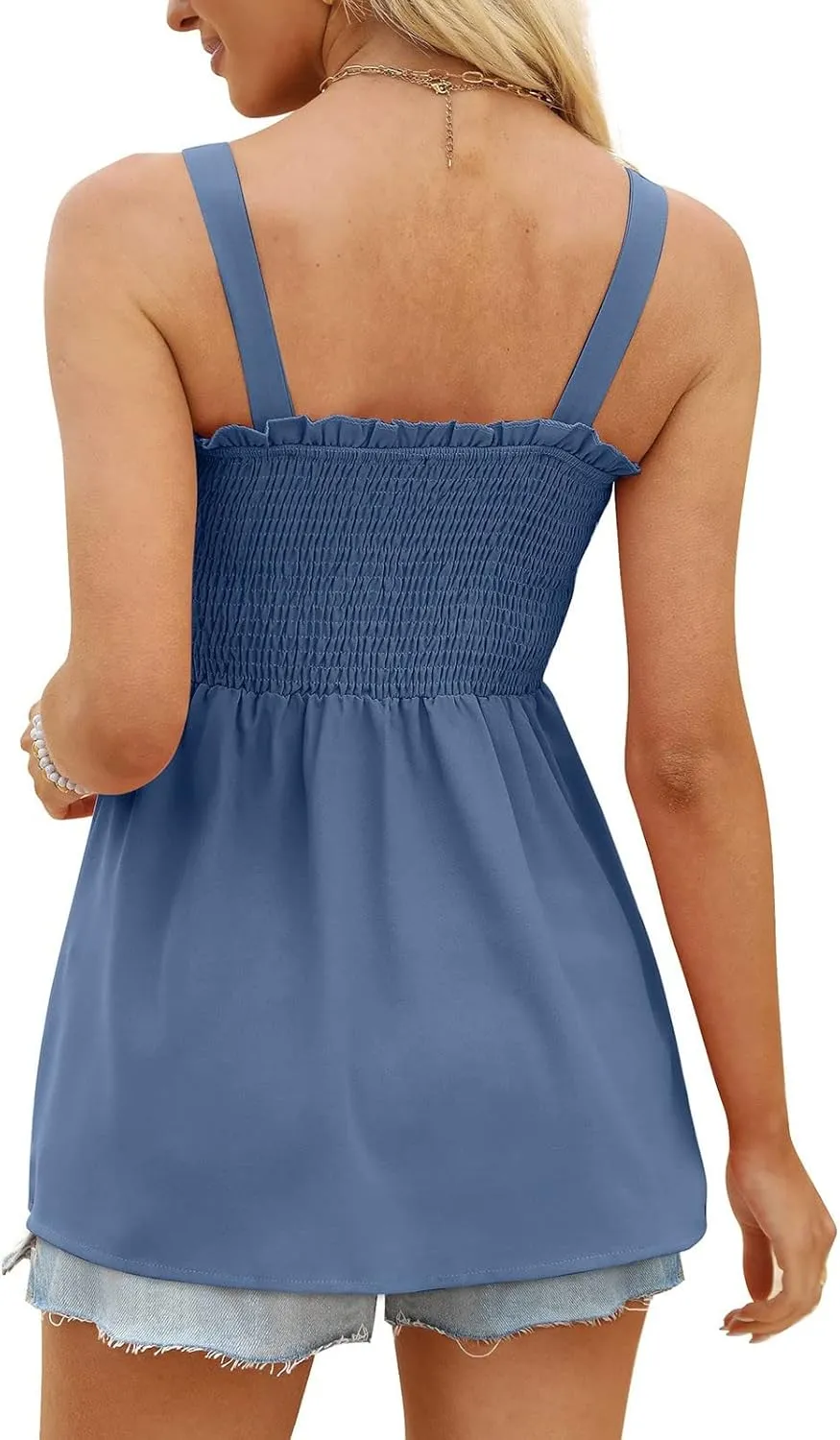 BZGTZT Womens Casual Spaghetti Strap Tank Tops Sleeveless Pleated Camisole Flowy Peplum Top Summer Solid Business Blouses