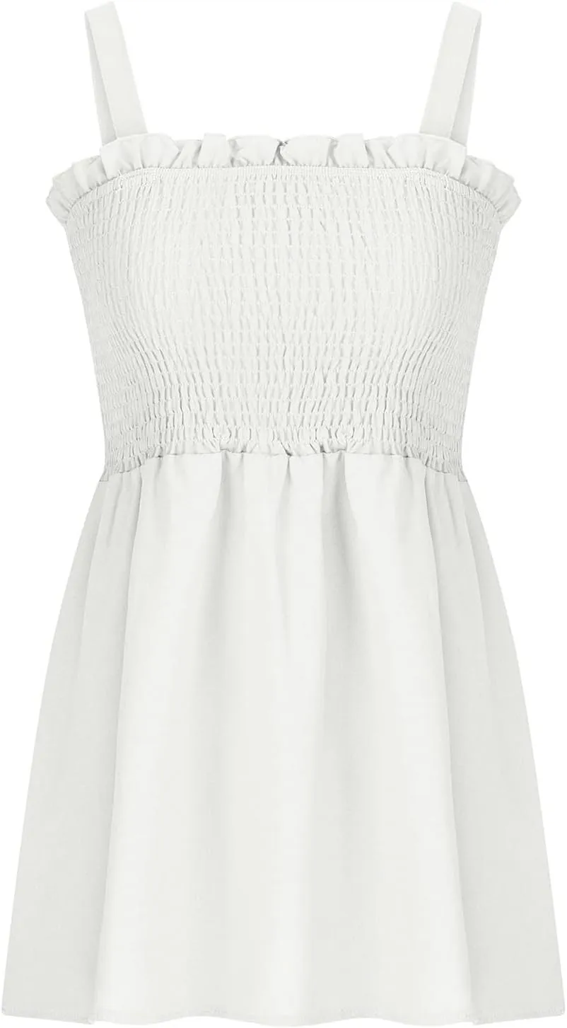 BZGTZT Womens Casual Spaghetti Strap Tank Tops Sleeveless Pleated Camisole Flowy Peplum Top Summer Solid Business Blouses