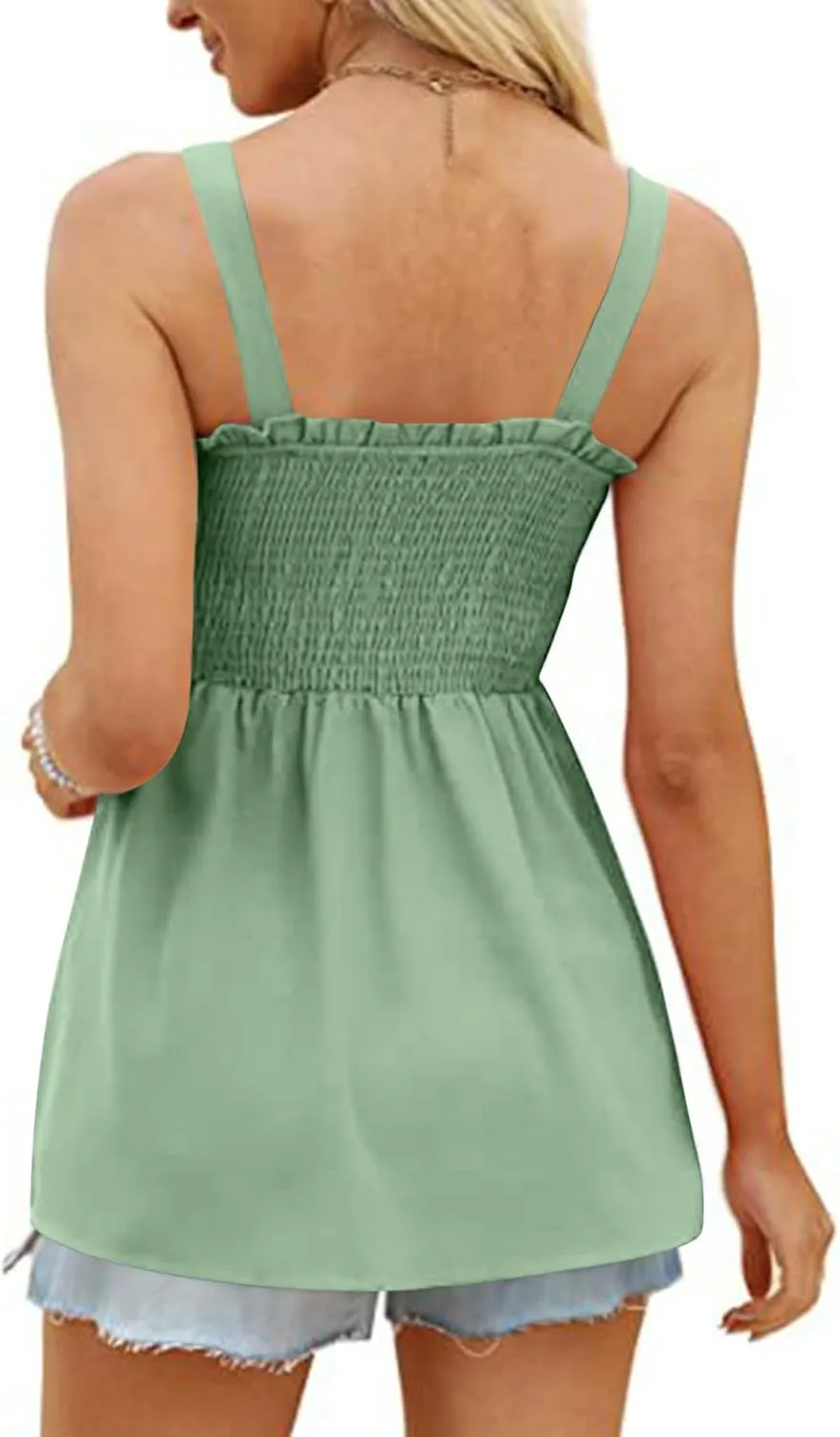 BZGTZT Womens Casual Spaghetti Strap Tank Tops Sleeveless Pleated Camisole Flowy Peplum Top Summer Solid Business Blouses