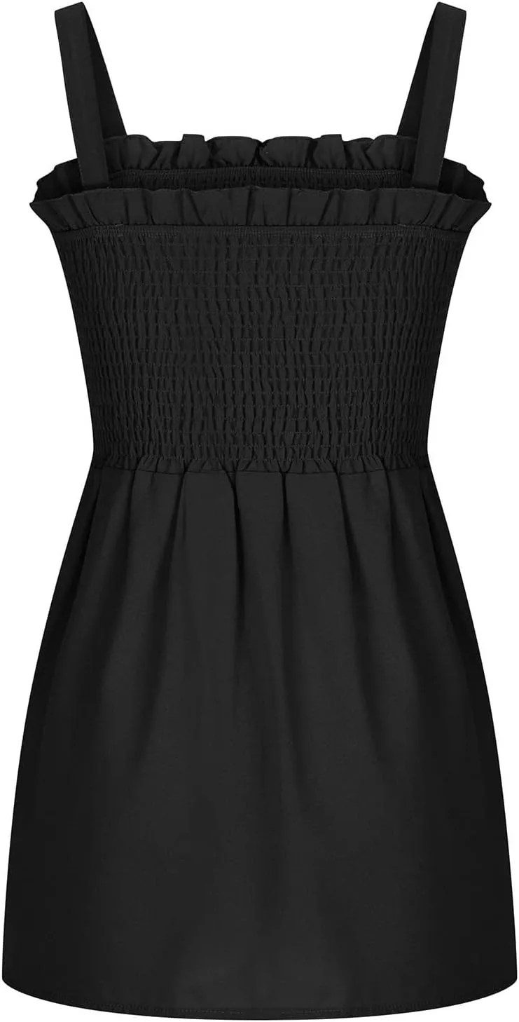 BZGTZT Womens Casual Spaghetti Strap Tank Tops Sleeveless Pleated Camisole Flowy Peplum Top Summer Solid Business Blouses