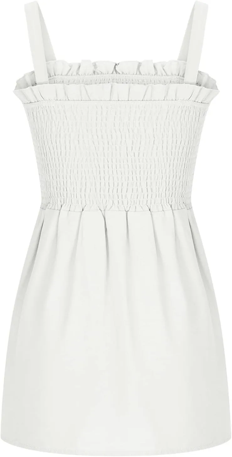 BZGTZT Womens Casual Spaghetti Strap Tank Tops Sleeveless Pleated Camisole Flowy Peplum Top Summer Solid Business Blouses