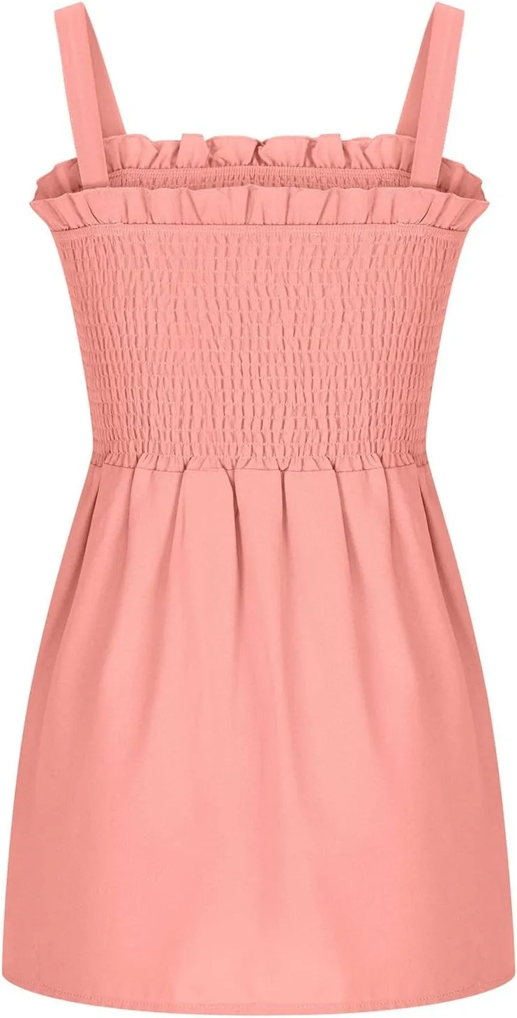 BZGTZT Womens Casual Spaghetti Strap Tank Tops Sleeveless Pleated Camisole Flowy Peplum Top Summer Solid Business Blouses