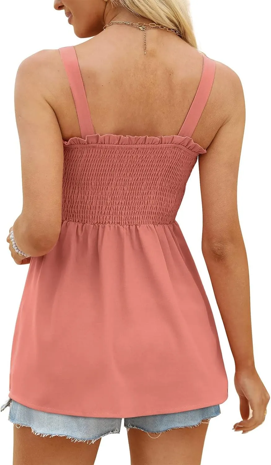 BZGTZT Womens Casual Spaghetti Strap Tank Tops Sleeveless Pleated Camisole Flowy Peplum Top Summer Solid Business Blouses