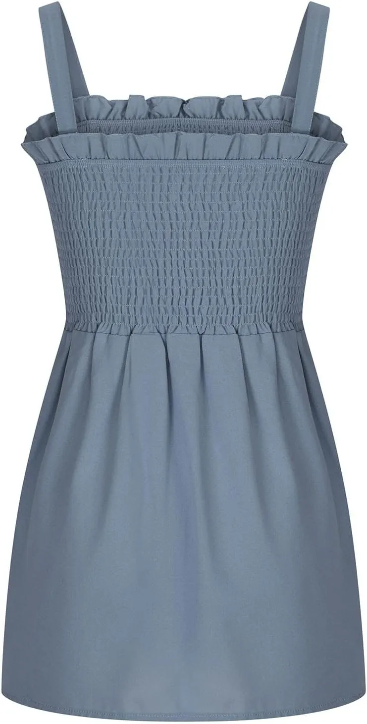 BZGTZT Womens Casual Spaghetti Strap Tank Tops Sleeveless Pleated Camisole Flowy Peplum Top Summer Solid Business Blouses
