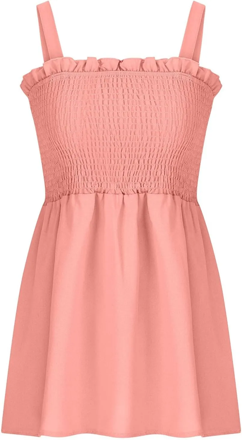 BZGTZT Womens Casual Spaghetti Strap Tank Tops Sleeveless Pleated Camisole Flowy Peplum Top Summer Solid Business Blouses