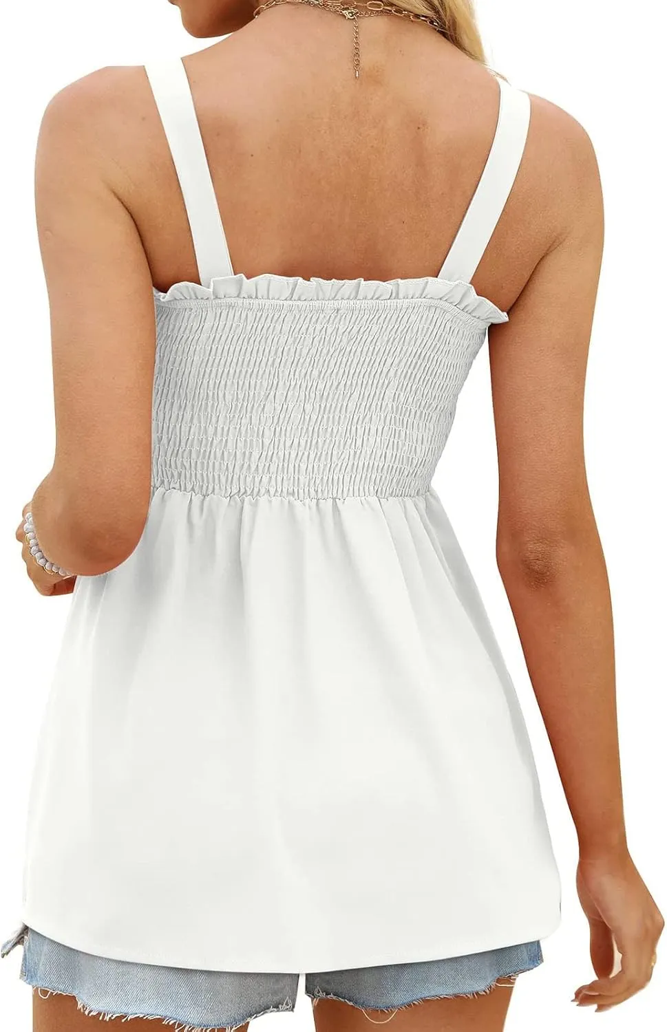 BZGTZT Womens Casual Spaghetti Strap Tank Tops Sleeveless Pleated Camisole Flowy Peplum Top Summer Solid Business Blouses