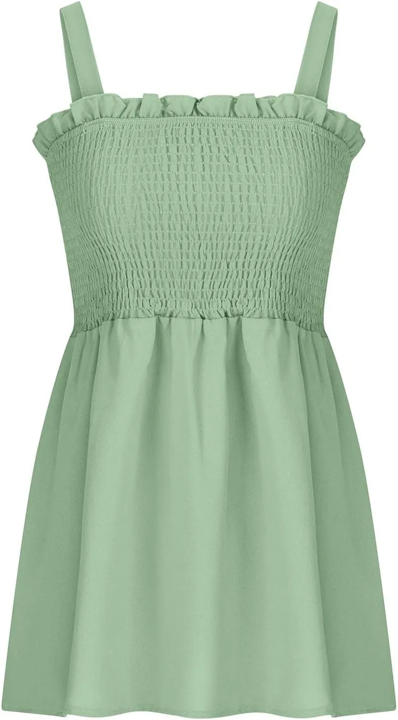 BZGTZT Womens Casual Spaghetti Strap Tank Tops Sleeveless Pleated Camisole Flowy Peplum Top Summer Solid Business Blouses