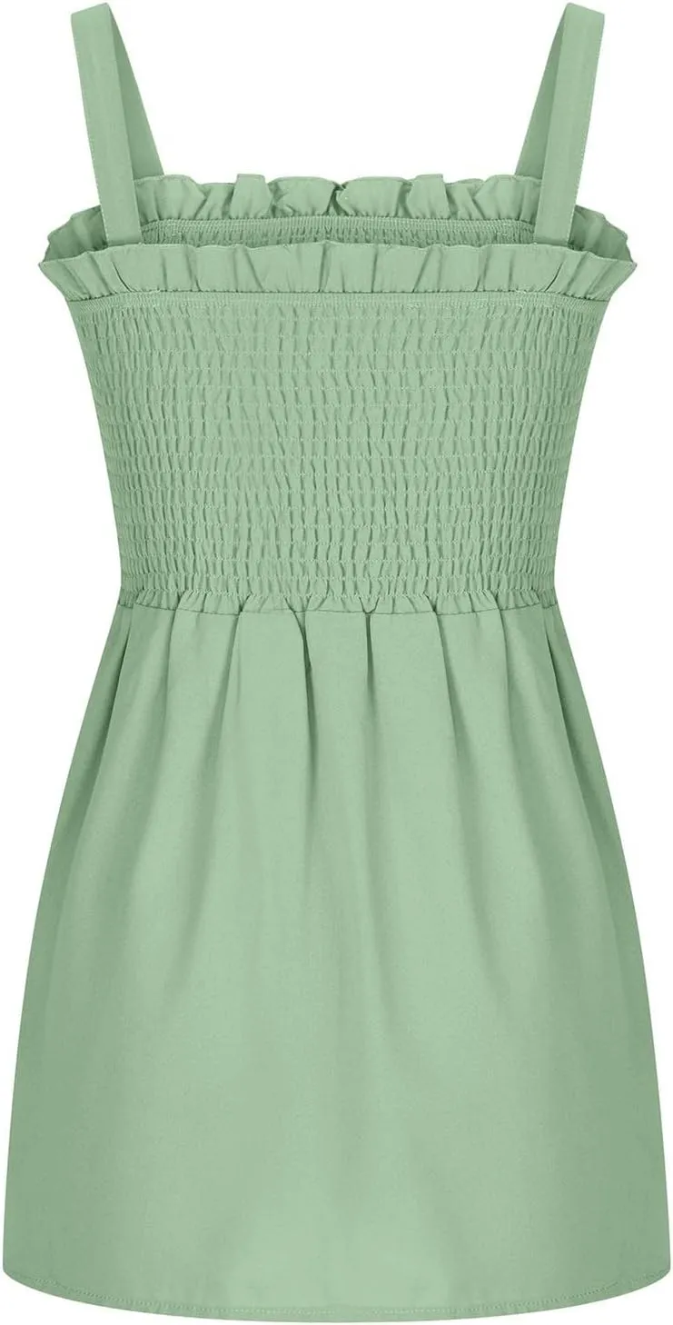 BZGTZT Womens Casual Spaghetti Strap Tank Tops Sleeveless Pleated Camisole Flowy Peplum Top Summer Solid Business Blouses