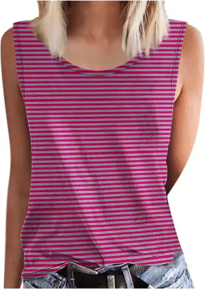 BZGTZT Womens Plus Size Tank Tops Summer Casual Loose Fit Sleeveless Round Neck Shirts Dressy Striped Going Out Blouses