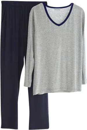 Cambkatl Men's Modal Soft Pajamas Sets Pullover Long Sleeve V Neck T-Shirt Comfy Pjs Pants 2 Piece Sleepwear Lounge Outfits