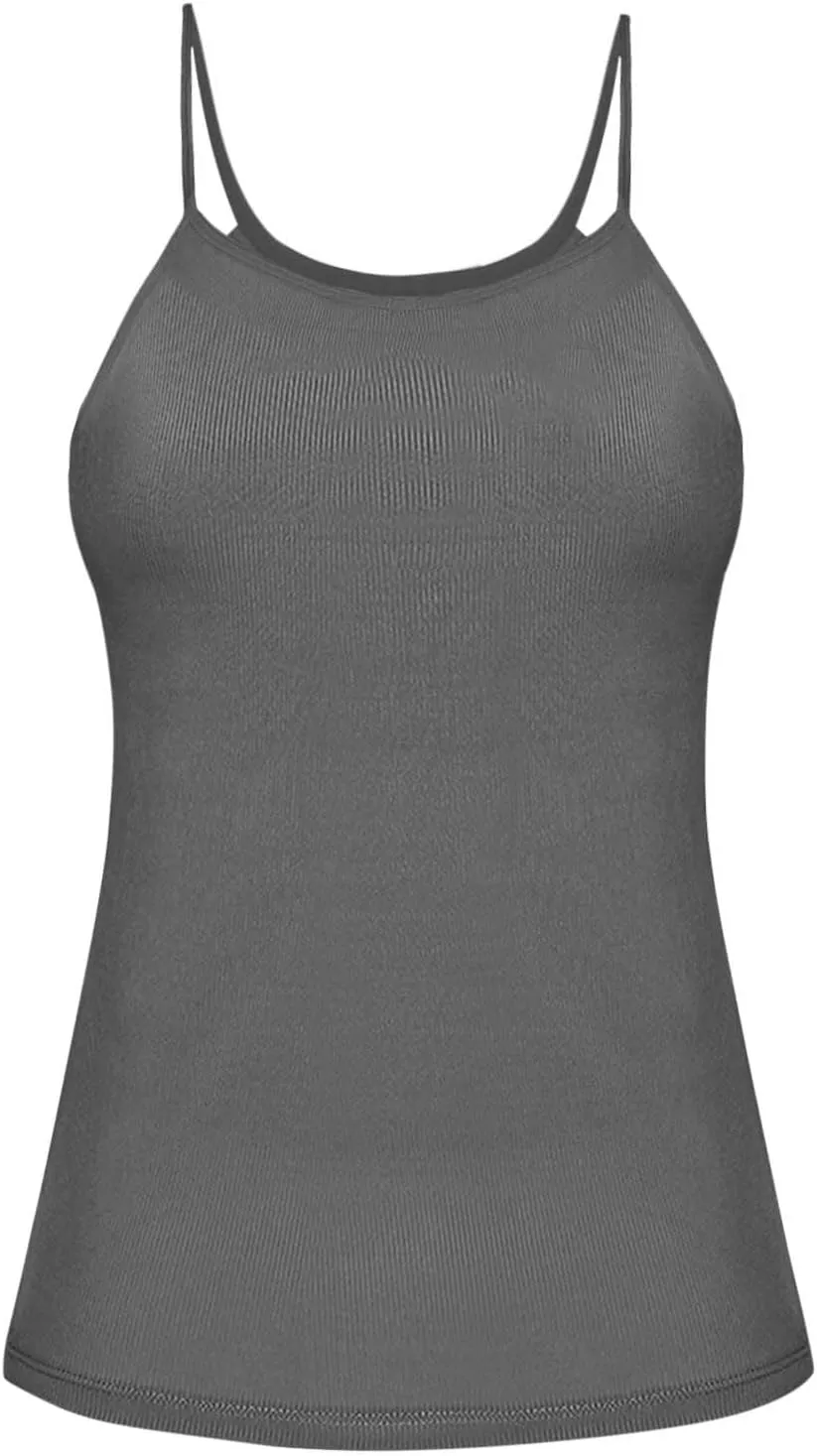 Camisole Top for Women Casual Ribbed Slim Fit Tanks with Bulit in Bra Summer Workout Yoga Spaghetti Strap Underwear