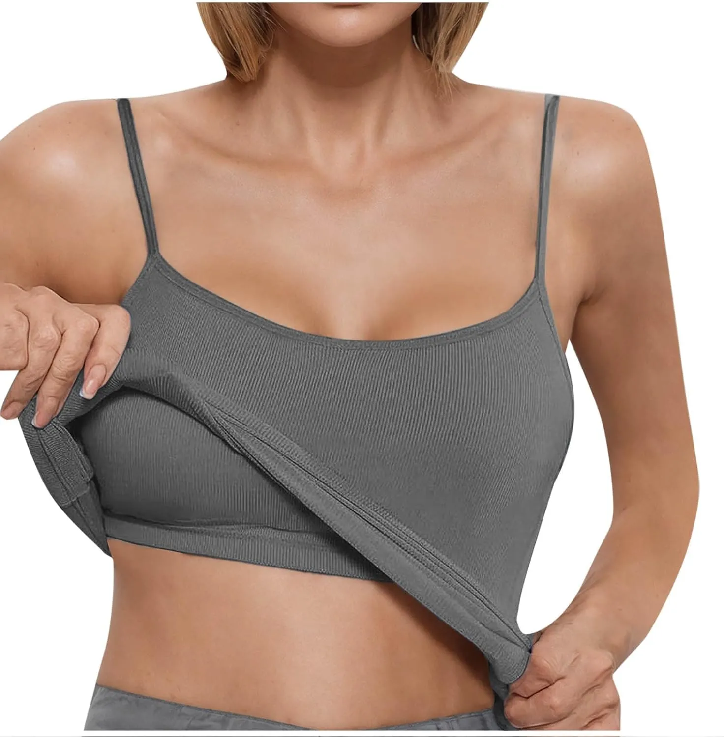 Camisole Top for Women Casual Ribbed Slim Fit Tanks with Bulit in Bra Summer Workout Yoga Spaghetti Strap Underwear