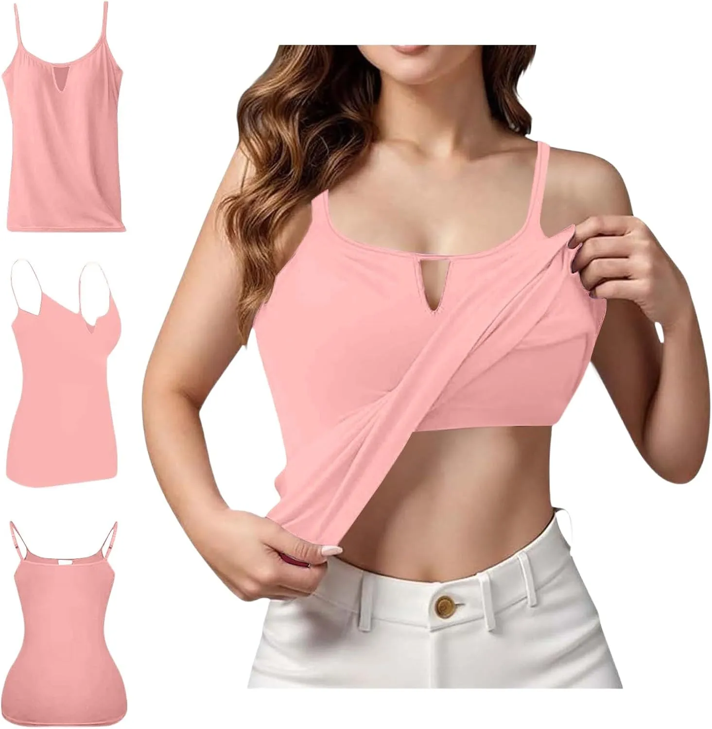 Camisole Tops for Women Built in Bra Adjustable Spaghetti Strap Workout Sport Shirts Basic Tank Layer Padded Bra