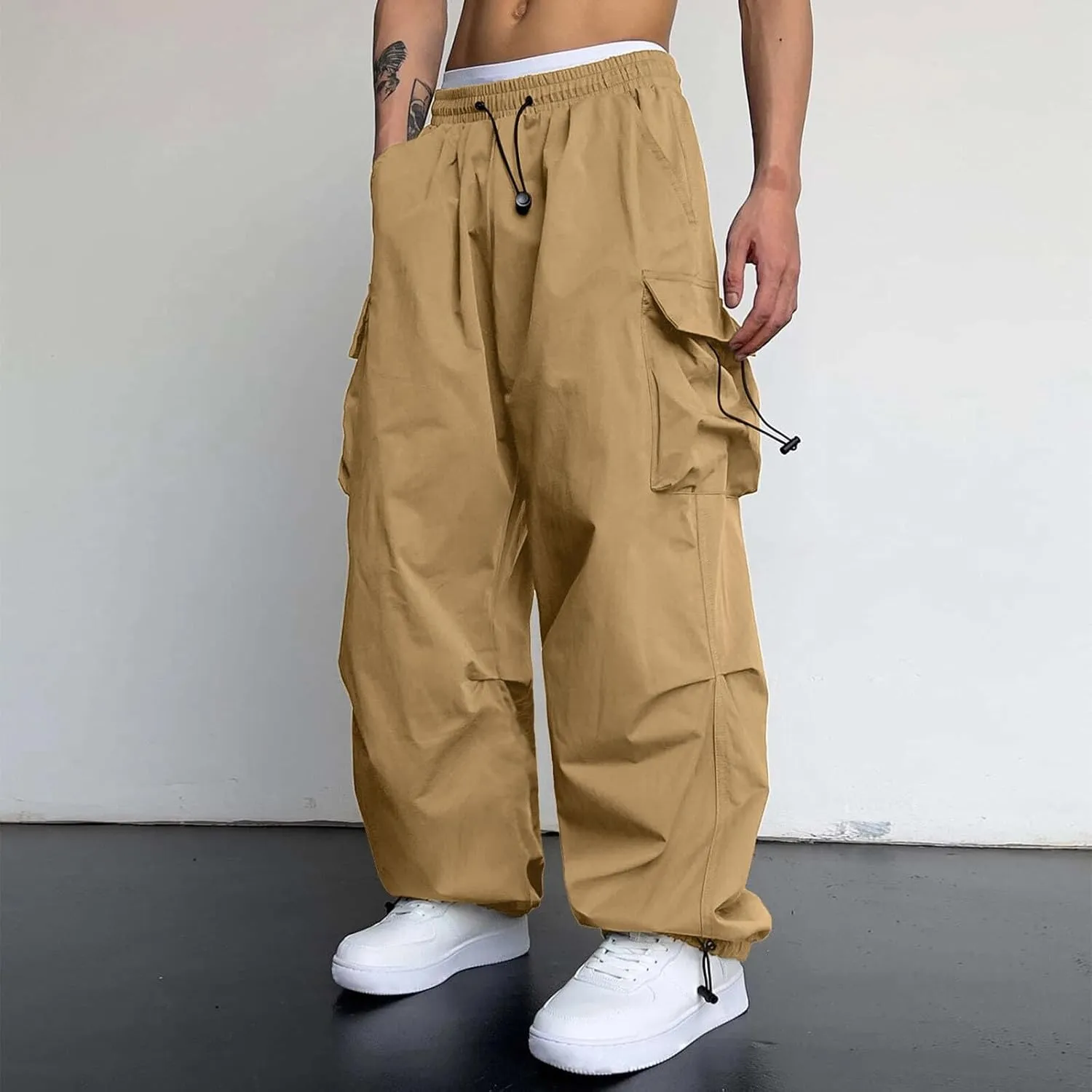 Cargo Pants for Men Casual Lightweight Drawstring Waist Pant Outdoor Pants with Multiple Pockets