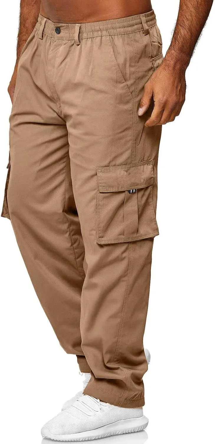 Cargo Work Pant Men Linen Casual Chinos Pants Gym Yoga Sweatpant with Multiple Pockets Joggers Bottoms Pant
