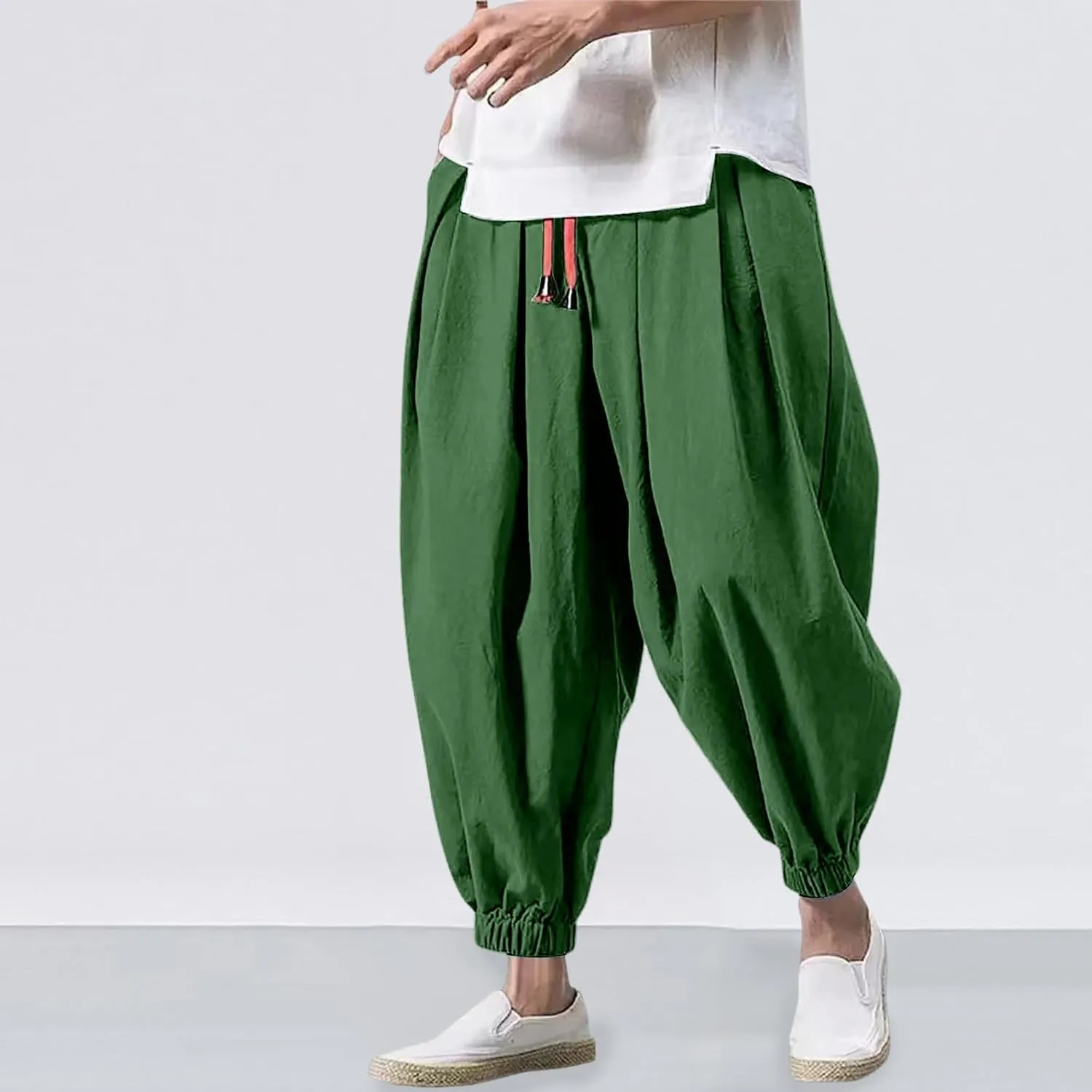 Cargo Work Pant Men Linen Casual Chinos Pants Gym Yoga Sweatpant with Multiple Pockets Joggers Bottoms Pant