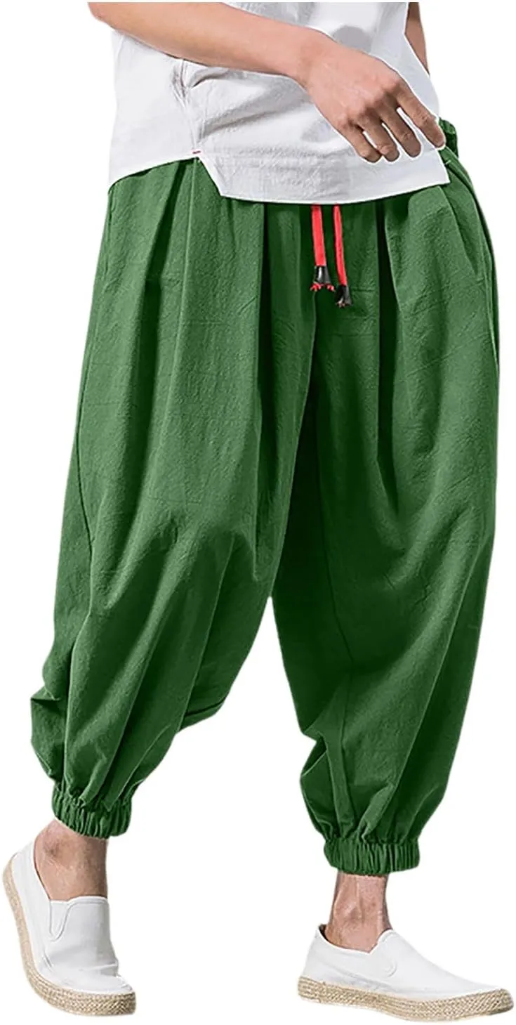 Cargo Work Pant Men Linen Casual Chinos Pants Gym Yoga Sweatpant with Multiple Pockets Joggers Bottoms Pant