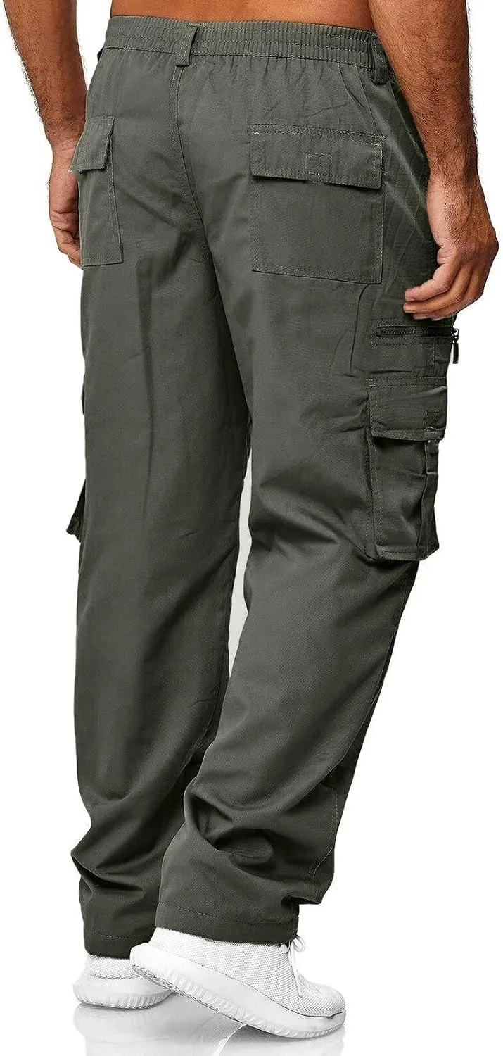 Cargo Work Pant Men Linen Casual Chinos Pants Gym Yoga Sweatpant with Multiple Pockets Joggers Bottoms Pant