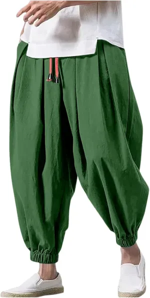 Cargo Work Pant Men Linen Casual Chinos Pants Gym Yoga Sweatpant with Multiple Pockets Joggers Bottoms Pant