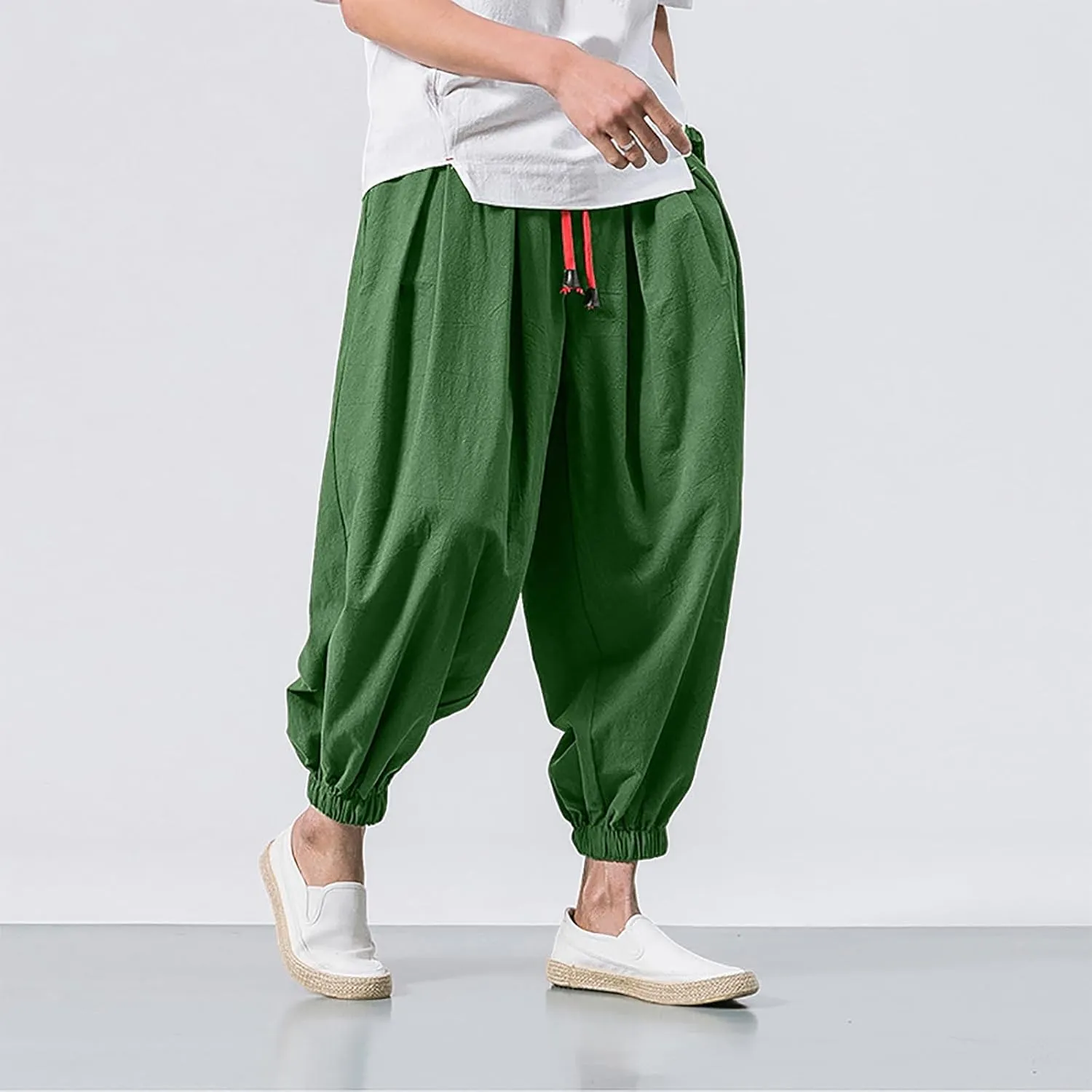 Cargo Work Pant Men Linen Casual Chinos Pants Gym Yoga Sweatpant with Multiple Pockets Joggers Bottoms Pant