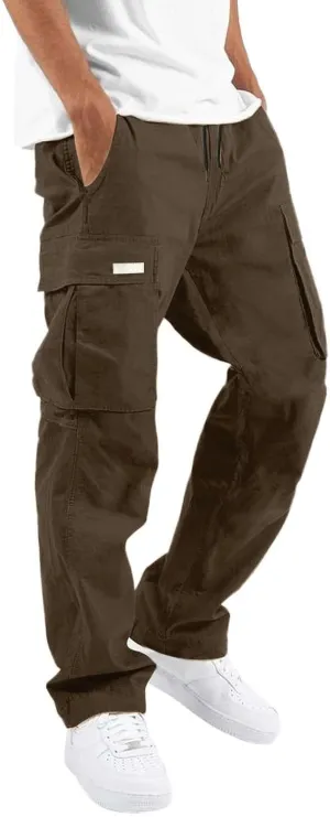 Cargo Work Pant Men's Elastic Waist Casual Cargo Chino Pants Running Workout Sweatpants Loose Fit Joggers