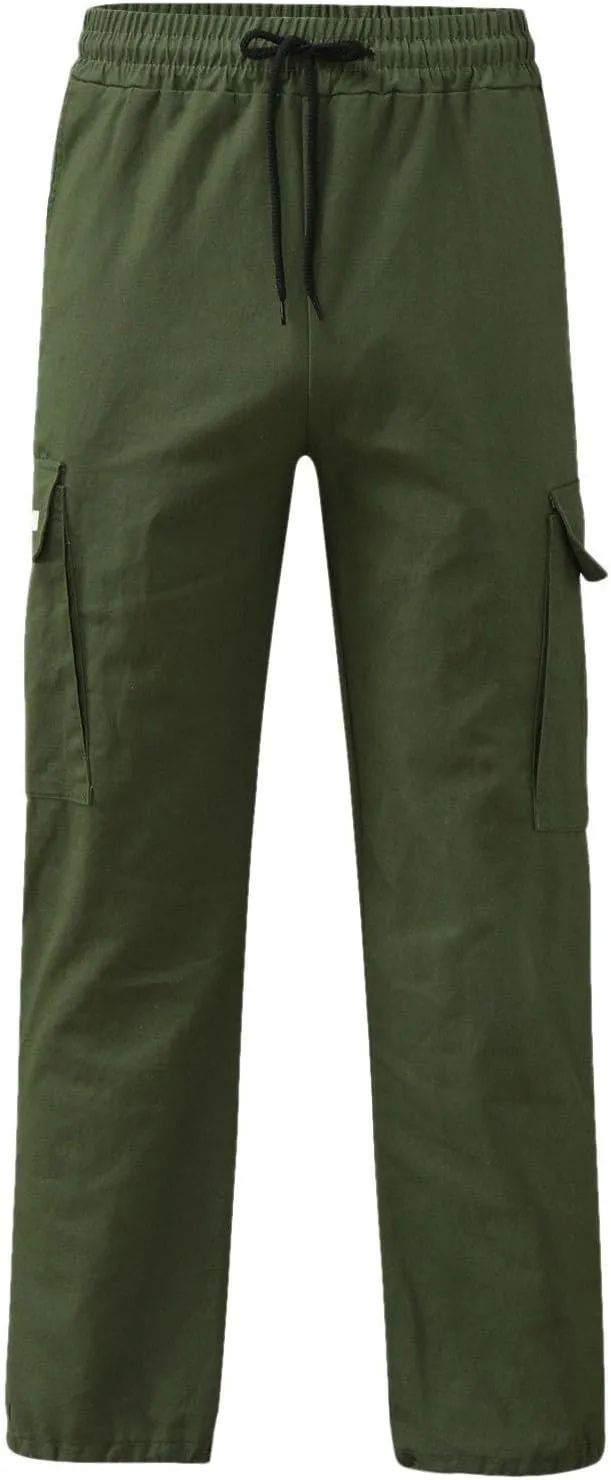 Cargo Work Pant Men's Elastic Waist Casual Cargo Chino Pants Running Workout Sweatpants Loose Fit Joggers