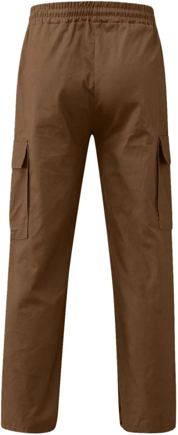 Cargo Work Pant Men's Elastic Waist Casual Cargo Chino Pants Running Workout Sweatpants Loose Fit Joggers