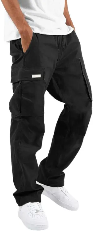 Cargo Work Pant Men's Elastic Waist Casual Cargo Chino Pants Running Workout Sweatpants Loose Fit Joggers