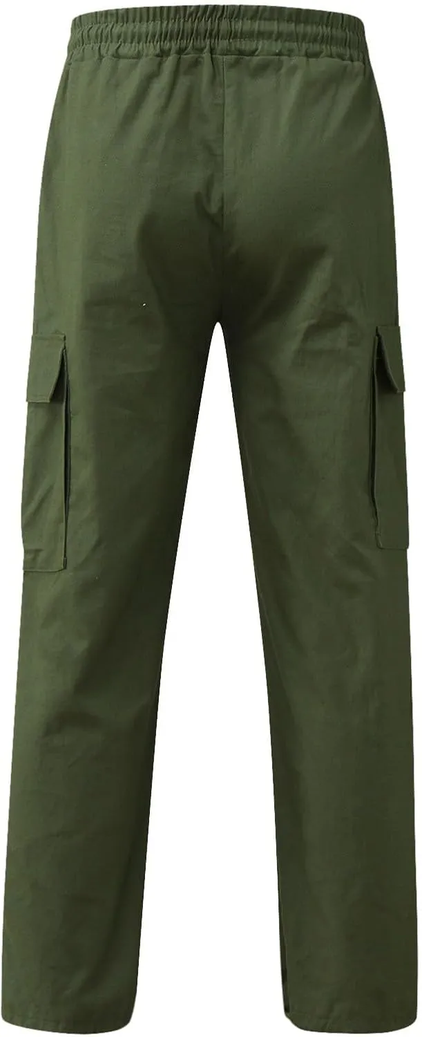 Cargo Work Pant Men's Elastic Waist Casual Cargo Chino Pants Running Workout Sweatpants Loose Fit Joggers