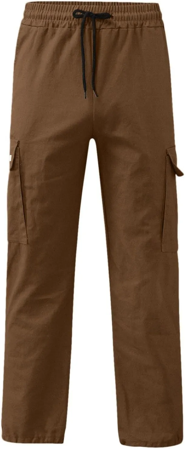 Cargo Work Pant Men's Elastic Waist Casual Cargo Chino Pants Running Workout Sweatpants Loose Fit Joggers