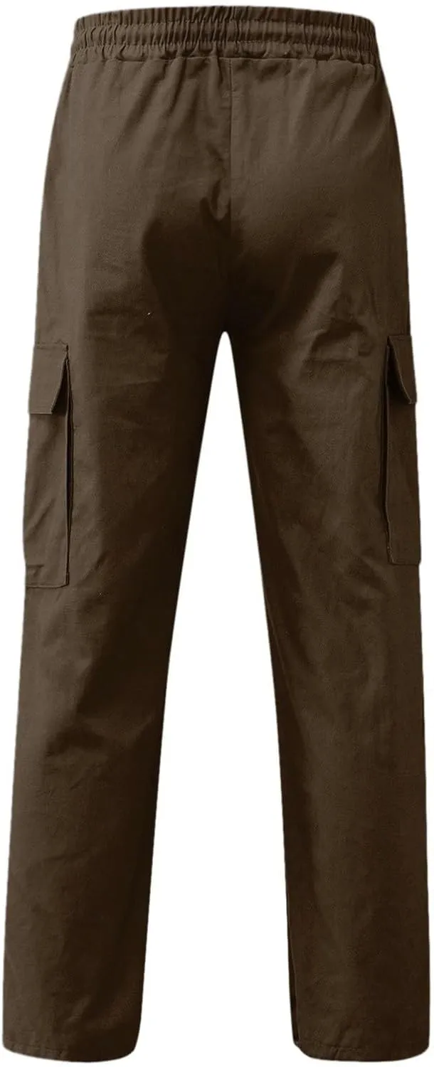 Cargo Work Pant Men's Elastic Waist Casual Cargo Chino Pants Running Workout Sweatpants Loose Fit Joggers