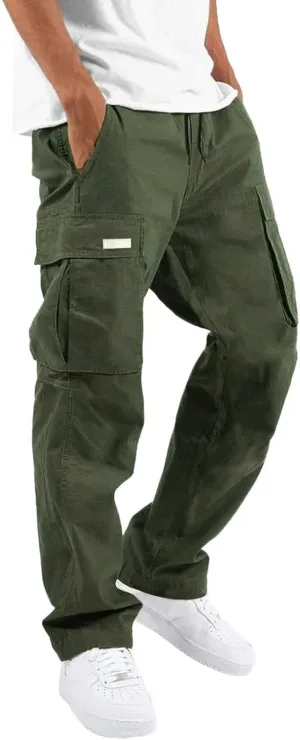 Cargo Work Pant Men's Elastic Waist Casual Cargo Chino Pants Running Workout Sweatpants Loose Fit Joggers