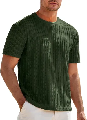 Casual Pullover T-Shirts for Men Knitted Jacquard Textured Shirt Round Neck Short Sleeve Tops Summer Cooling Fit Tees