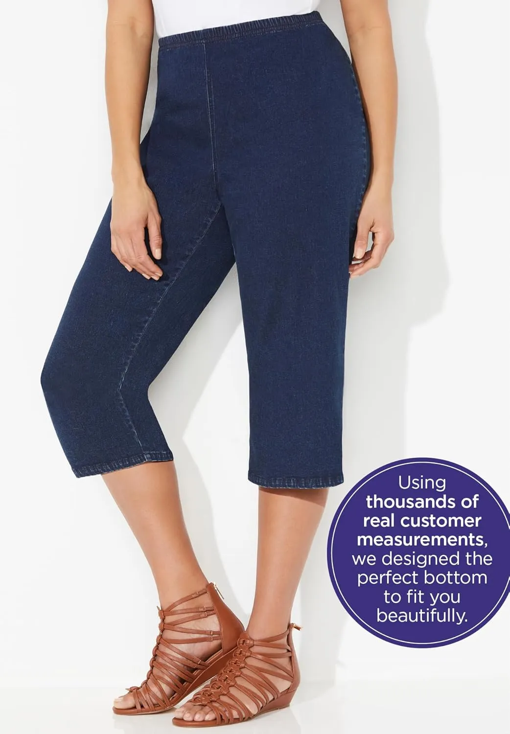 Catherines Women's Plus Size Everyday Denim Pull-On Capri
