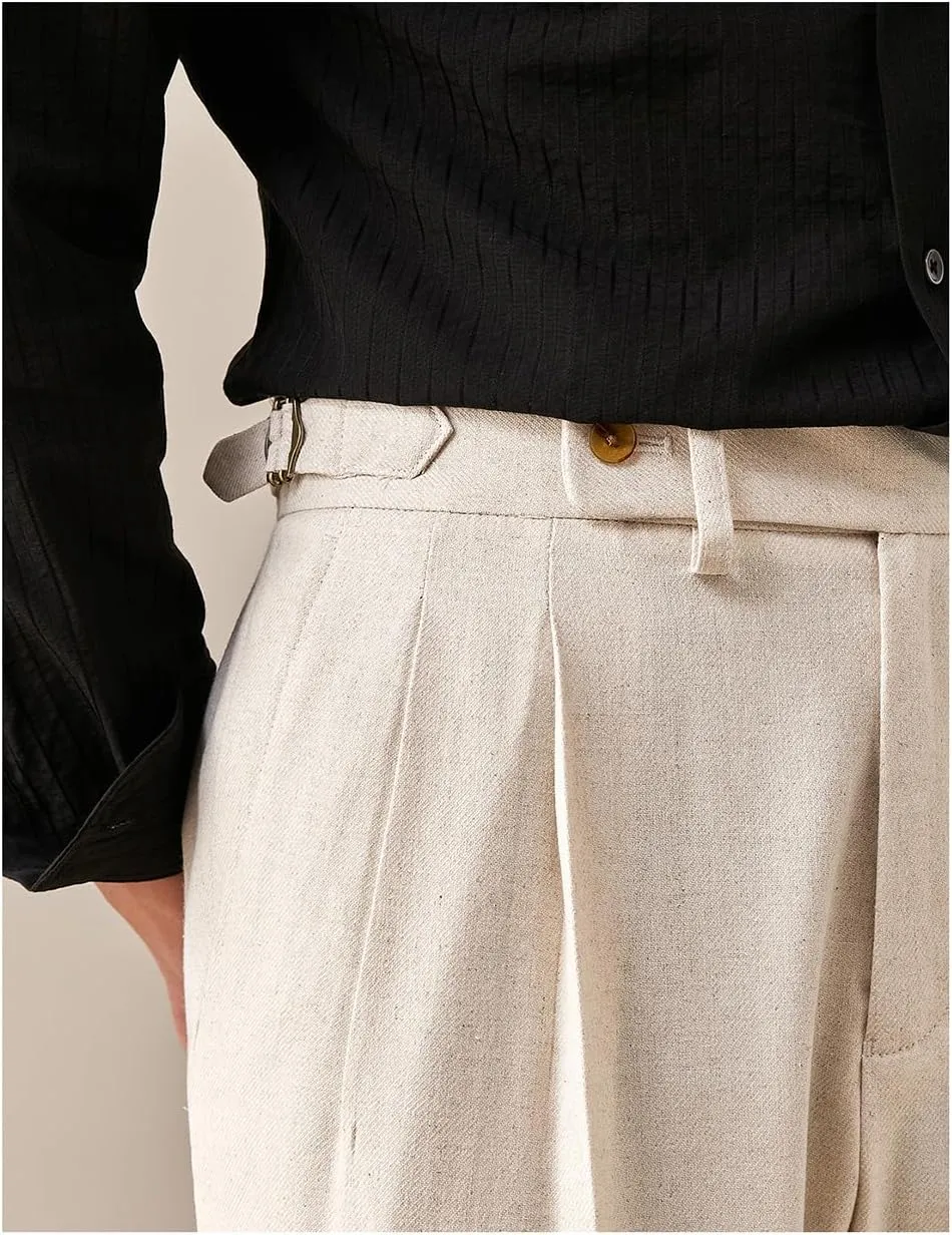 Ceehuteey Men's Casual Pants Linen High Waisted Comfortable Lightweight Summer Trousers