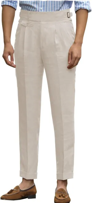 Ceehuteey Men's Linen High Waisted Trousers Comfortable Lightweight Summer Trousers Adjustable Waist Cotton Straight