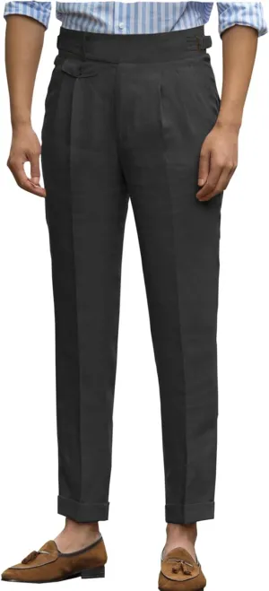 Ceehuteey Men's Linen High Waisted Trousers Comfortable Lightweight Summer Trousers Adjustable Waist Cotton Straight