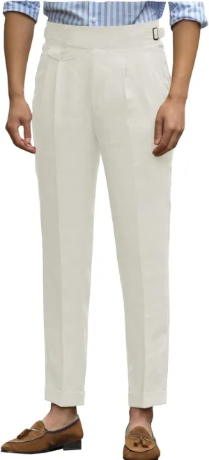 Ceehuteey Men's Linen High Waisted Trousers Comfortable Lightweight Summer Trousers Adjustable Waist Cotton Straight