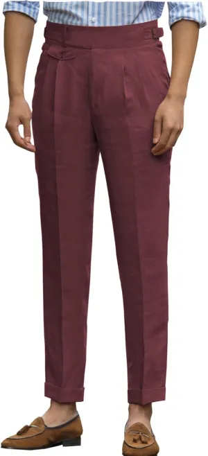 Ceehuteey Men's Linen High Waisted Trousers Comfortable Lightweight Summer Trousers Adjustable Waist Cotton Straight