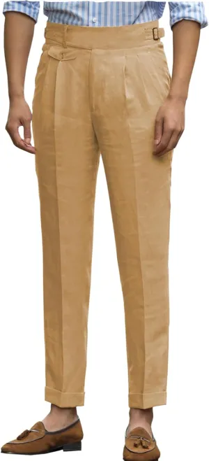 Ceehuteey Men's Linen High Waisted Trousers Comfortable Lightweight Summer Trousers Adjustable Waist Cotton Straight