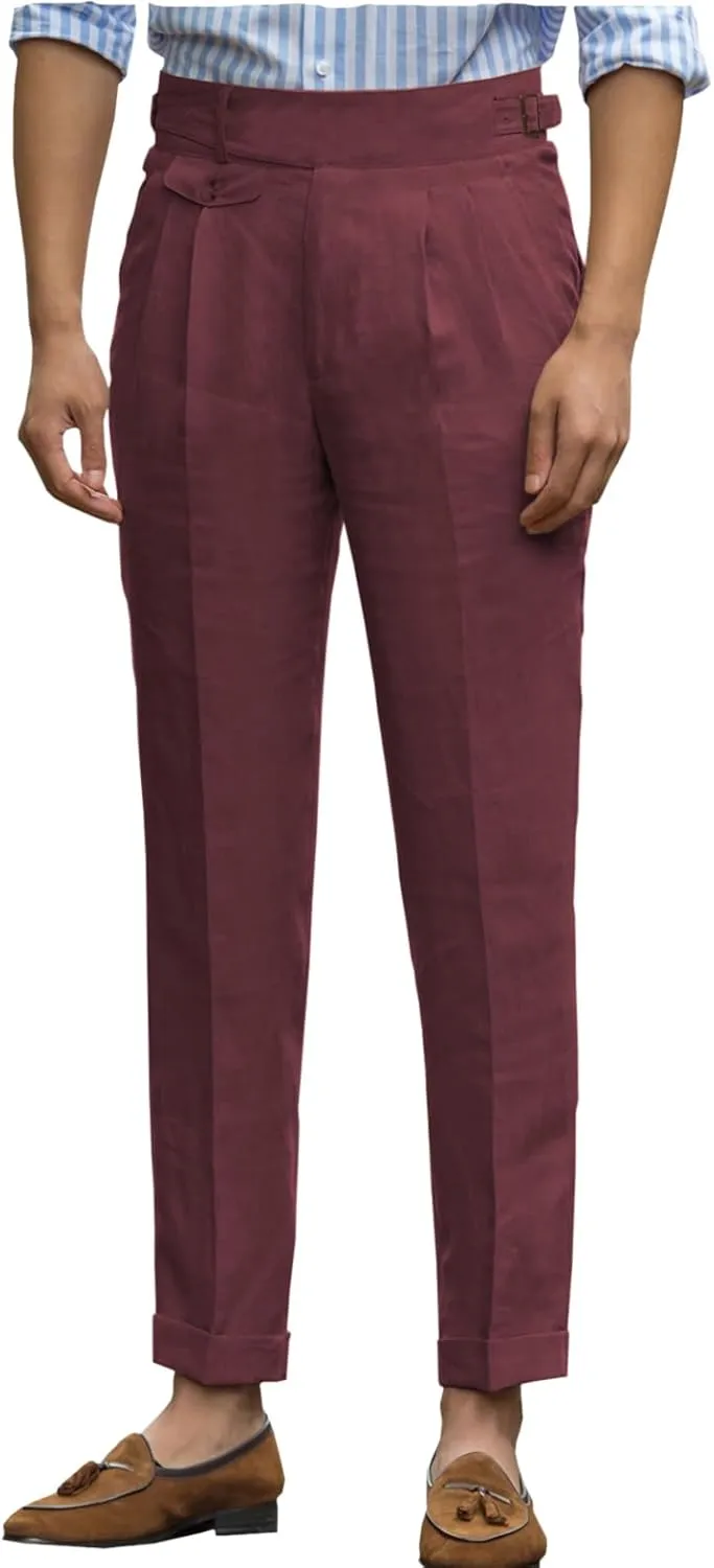 Ceehuteey Men's Linen High Waisted Trousers Comfortable Lightweight Summer Trousers Adjustable Waist Cotton Straight