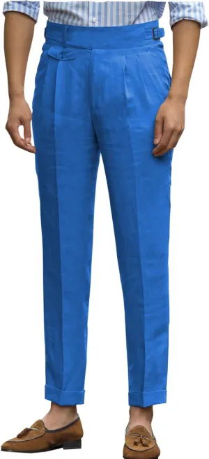 Ceehuteey Men's Linen High Waisted Trousers Comfortable Lightweight Summer Trousers Adjustable Waist Cotton Straight