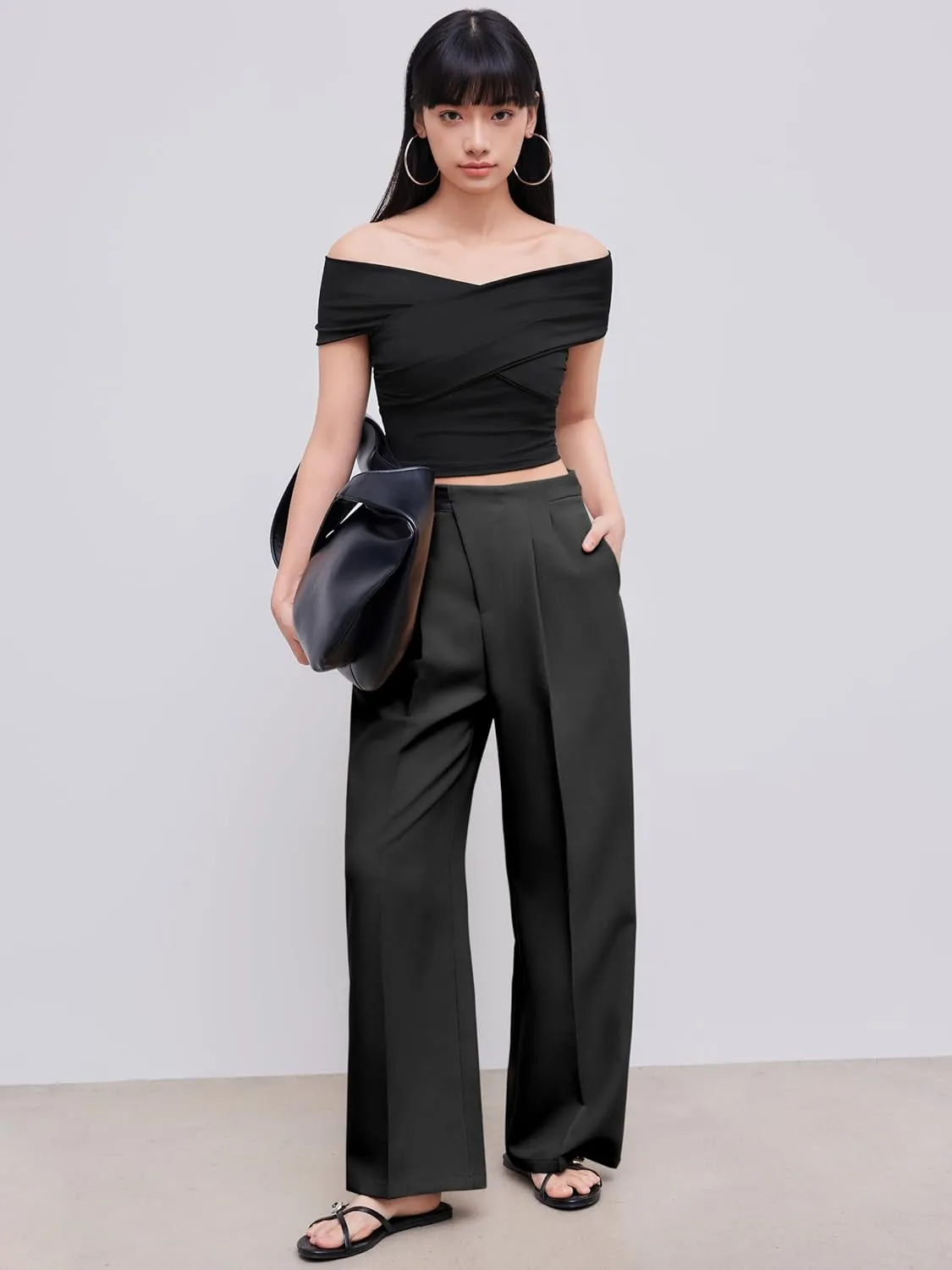 CIDER Belted Dress Pants Women High Waisted with Pockets Straight Leg Work Pants Business Casual Office Trousers