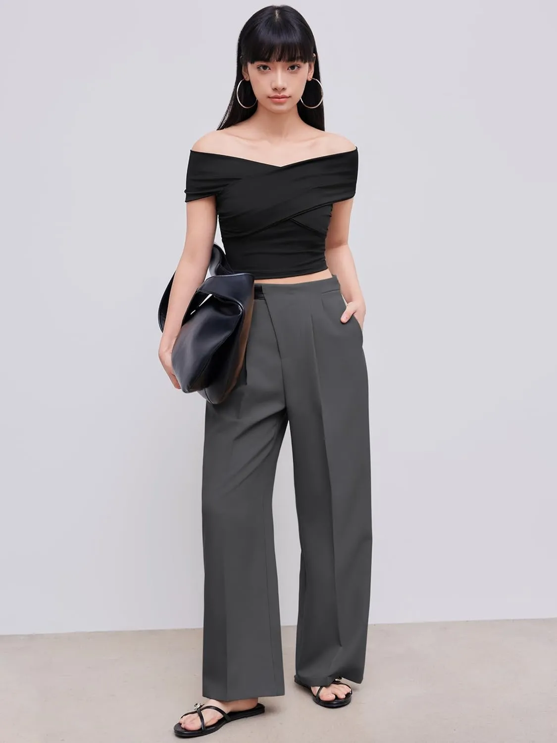 CIDER Belted Dress Pants Women High Waisted with Pockets Straight Leg Work Pants Business Casual Office Trousers