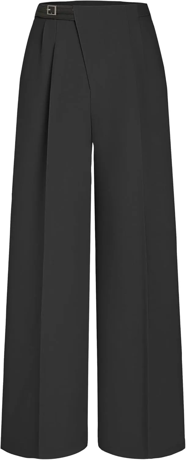 CIDER Belted Dress Pants Women High Waisted with Pockets Straight Leg Work Pants Business Casual Office Trousers