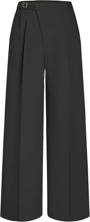 CIDER Belted Dress Pants Women High Waisted with Pockets Straight Leg Work Pants Business Casual Office Trousers