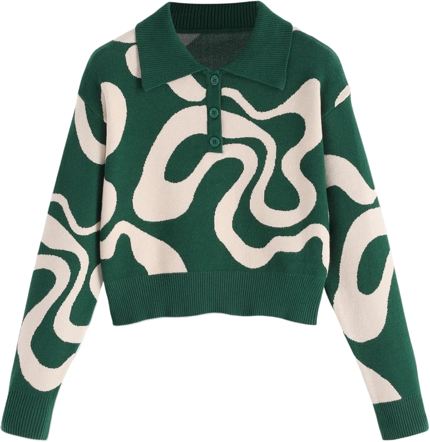 CIDER Women’s Color Block Cropped Collared Shirts Long Sleeve Sweater Pullover Tops