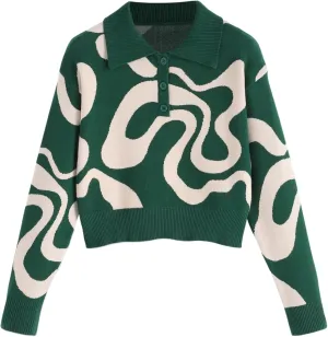 CIDER Women’s Color Block Cropped Collared Shirts Long Sleeve Sweater Pullover Tops